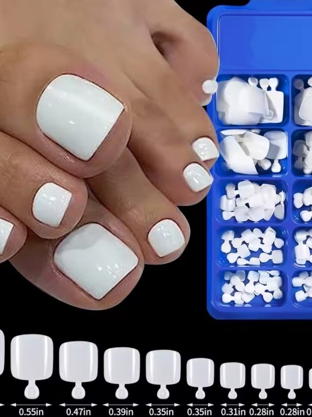 White Press-On Toenail Set for Women - Invisible Adhesive Tabs Included